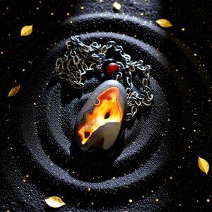 Handcrafted! Stunning! One-of-a-kind Brown & Flame Geode Stone Pendant Necklace